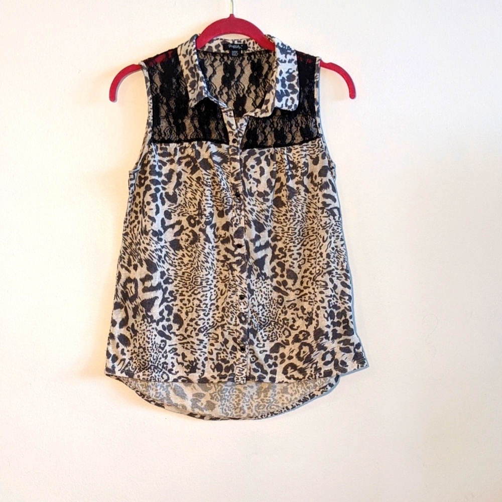Animal print lace tank top
